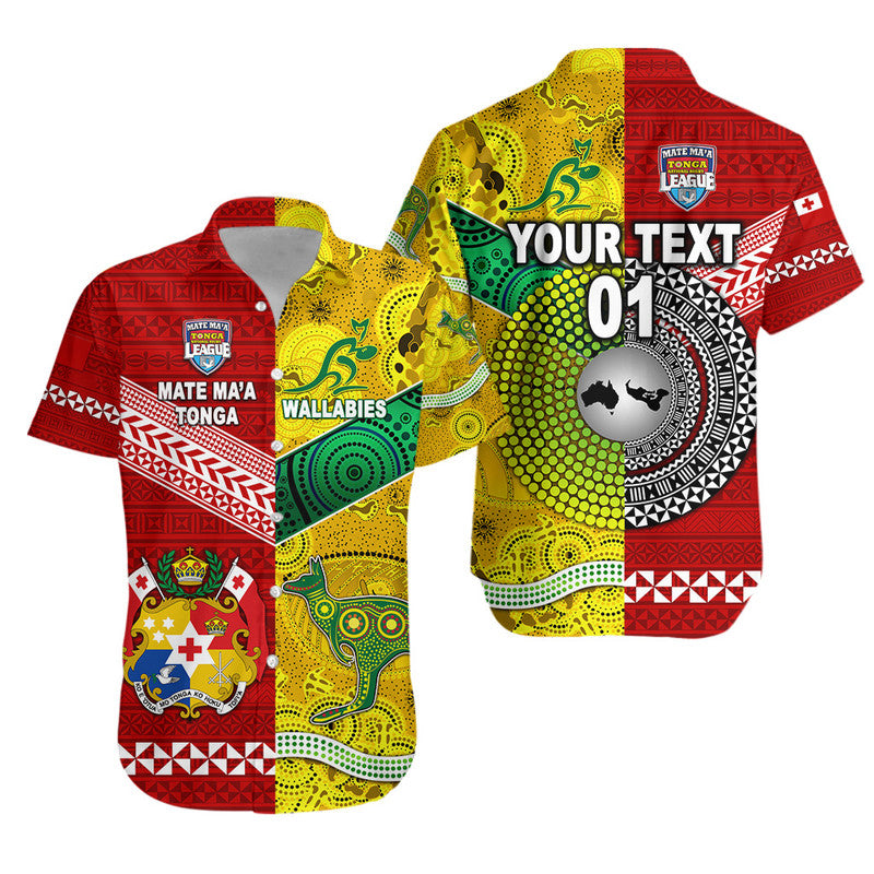 (Custom Personalised) Mate Ma'a Tonga Ngatu And Australia Wallabies Aboriginal Hawaiian Shirt Rugby Together LT8 - Wonder Print Shop