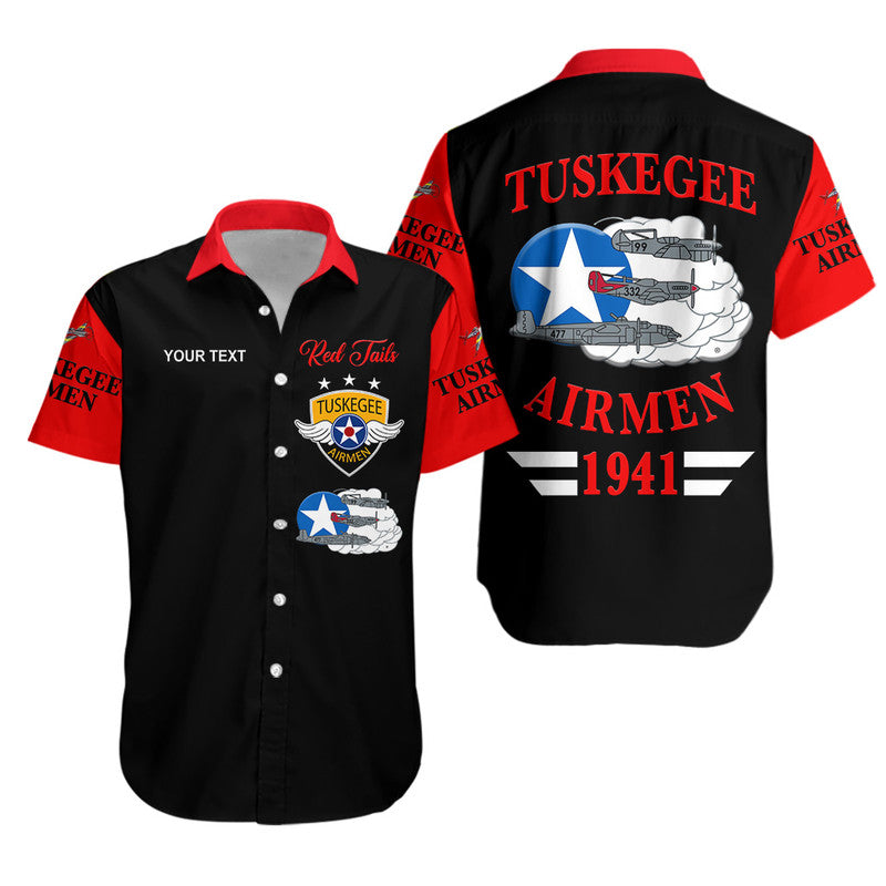 (Custom Personalised) Tuskegee Airmen Hawaiian Shirt The Red Tails Simplified Vibes - Black Red LT8 - Wonder Print Shop