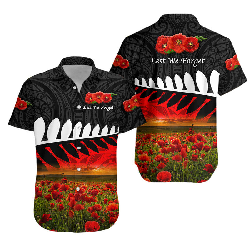 New Zealand Maori ANZAC Hawaiian Shirt Poppy Vibes Black LT8 - Wonder Print Shop