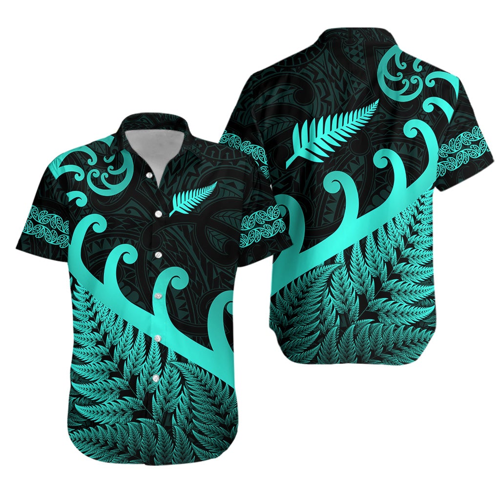 New Zealand Rugby Maori Hawaiian Shirt Silver Fern Koru Vibes Turquoise LT8 - Wonder Print Shop