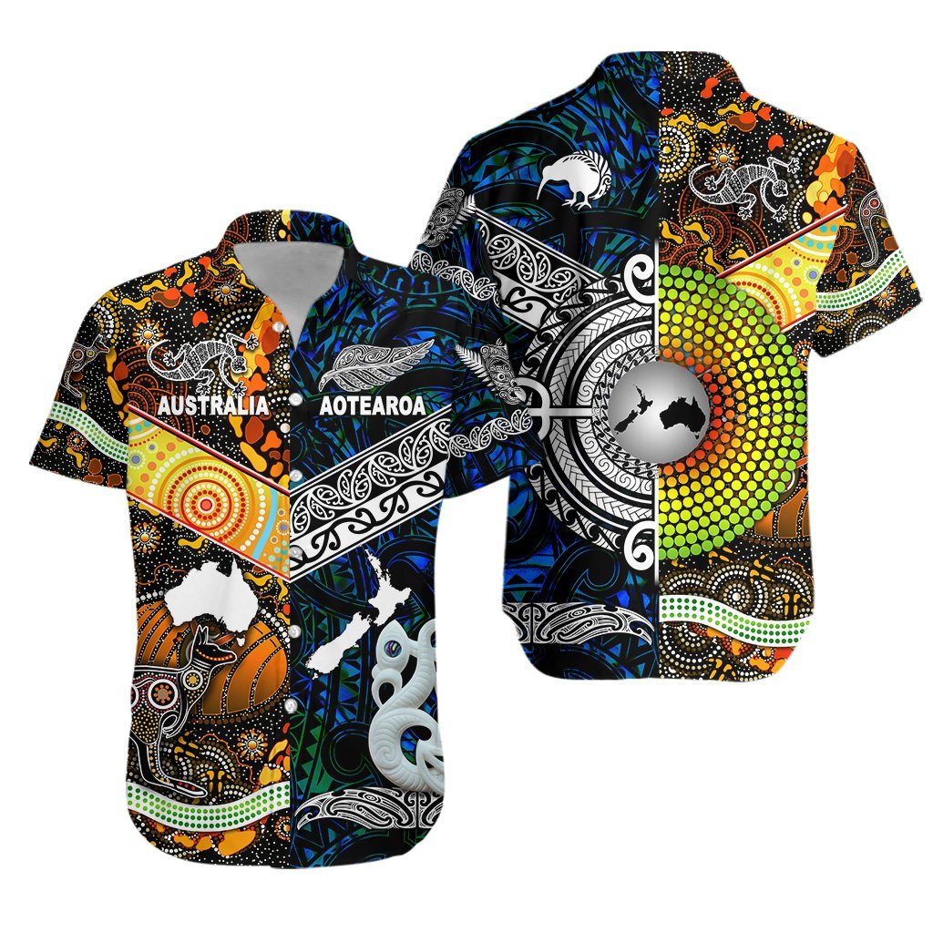 New Zealand Maori Aotearoa and Australia Aboriginal Hawaiian Shirt Together Blue LT8 - Wonder Print Shop