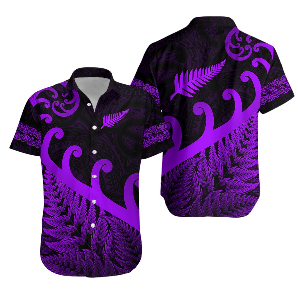 New Zealand Rugby Maori Hawaiian Shirt Silver Fern Koru Vibes Purple LT8 - Wonder Print Shop