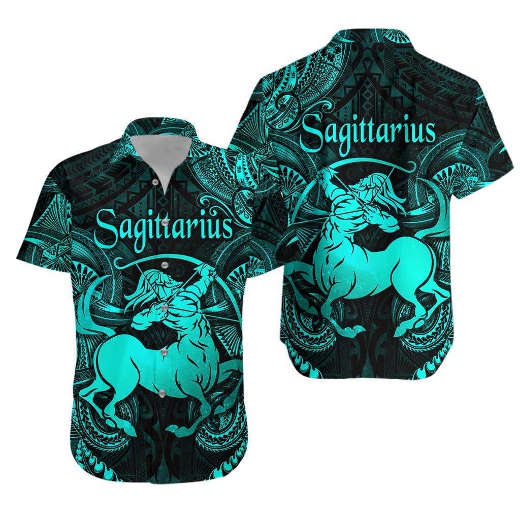 Sagittarius Zodiac Polynesian Hawaiian Shirt Unique Style Turquoise LT8 - Wonder Print Shop