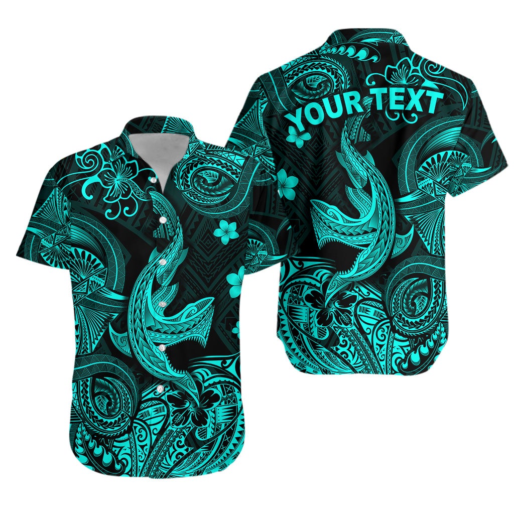 (Custom Personalised) Hawaii Angry Shark Polynesian Hawaiian Shirt Unique Style - Turquoise LT8 - Wonder Print Shop