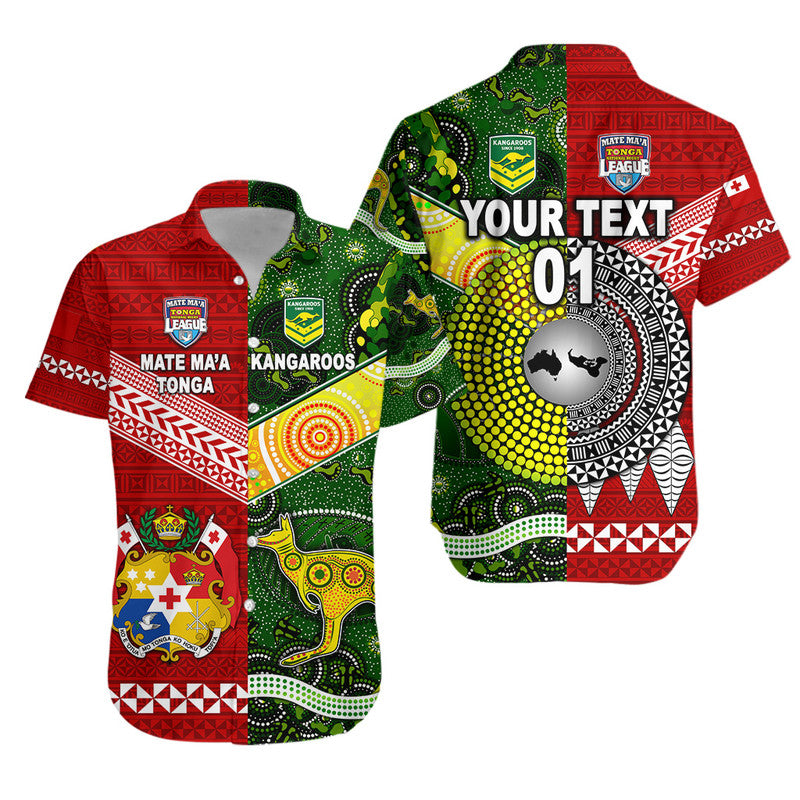 (Custom Personalised) Mate Ma'a Tonga Ngatu And Australia Kangaroos Aboriginal Hawaiian Shirt Rugby Together LT8 - Wonder Print Shop