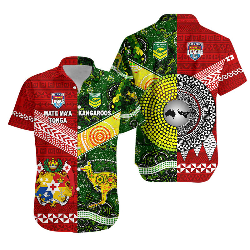 Mate Ma'a Tonga Ngatu And Australia Kangaroos Aboriginal Hawaiian Shirt Rugby Together LT8 - Wonder Print Shop