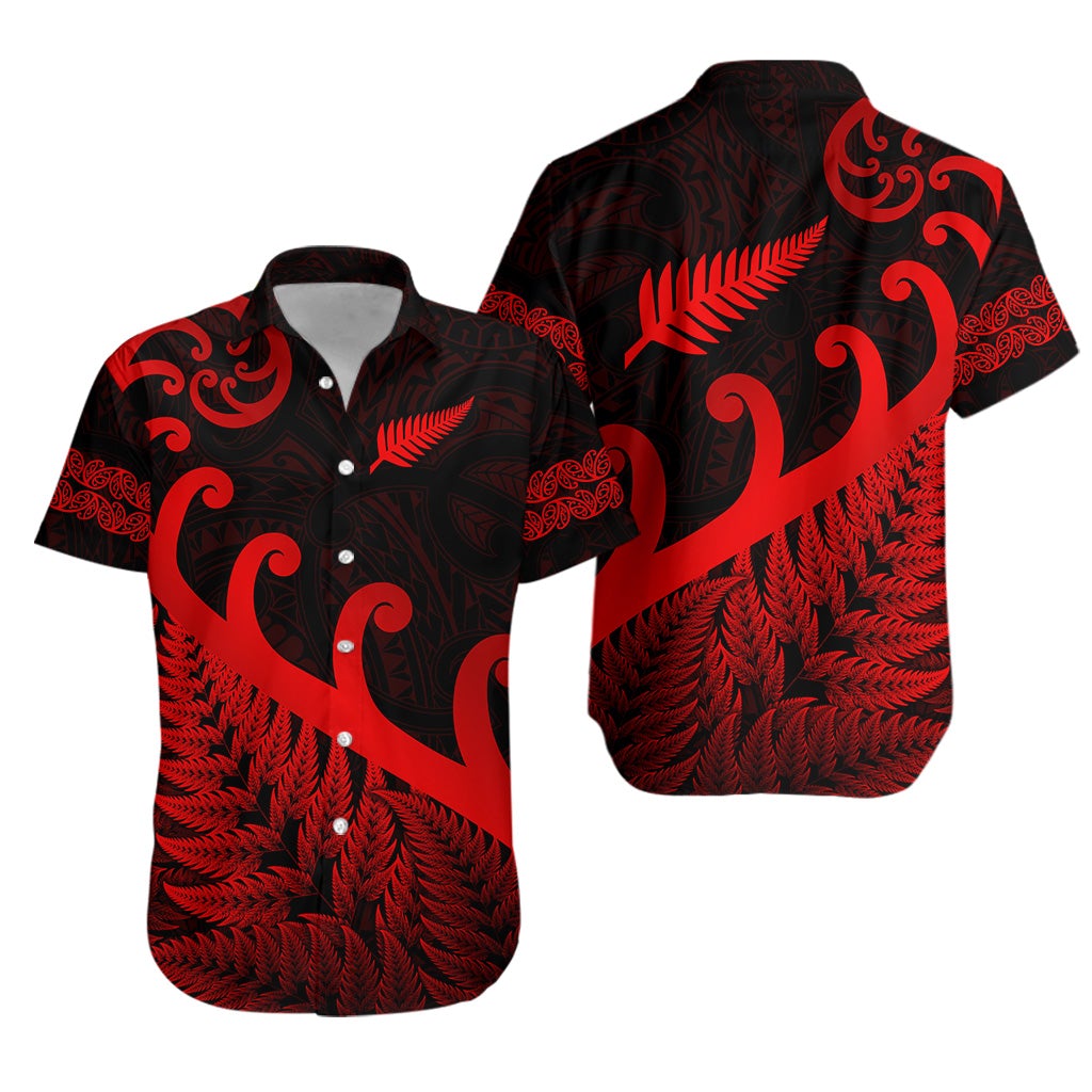 New Zealand Rugby Maori Hawaiian Shirt Silver Fern Koru Vibes Red LT8 - Wonder Print Shop