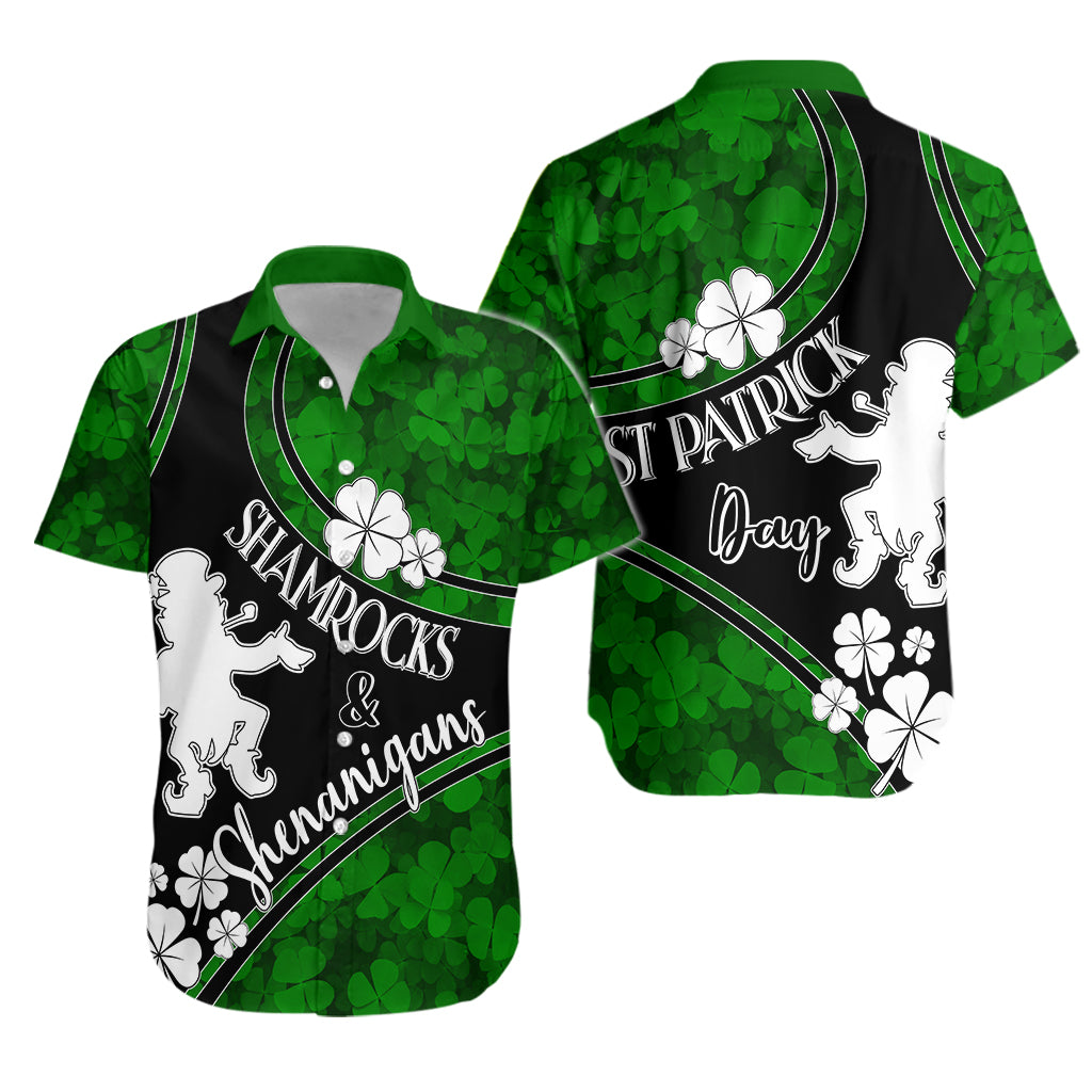 Saint Patrick Day Hawaiian Shirt Shamrocks And Shenanigans - Black Style - Wonder Print Shop