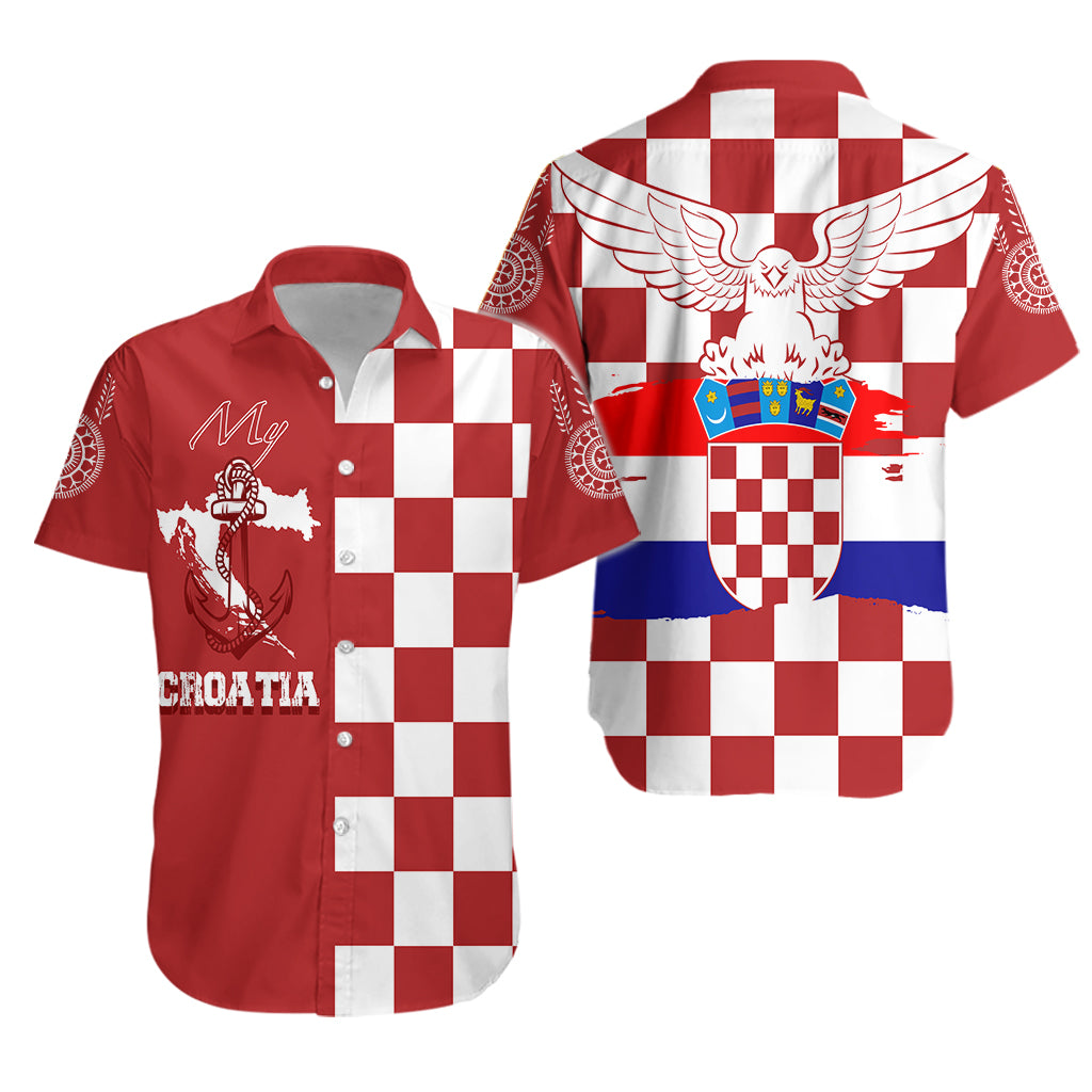 Croatia Checkerboard Hawaiian Shirt Croatia Flag with Eagle - Wonder Print Shop