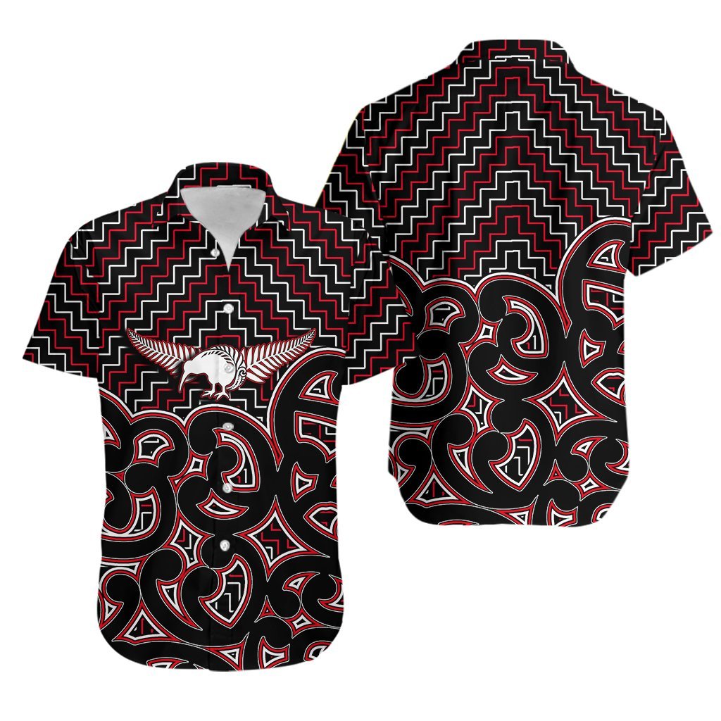 New Zealand Hawaiian Shirt Maori Graphic Tee patterns Red LT6 - Wonder Print Shop