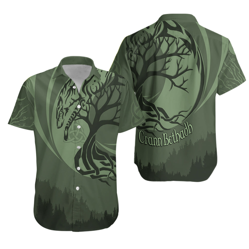 Celtic Tree of Life with Wolf Spirit Hawaiian Shirt Crescent Crann Bethadh - Wonder Print Shop