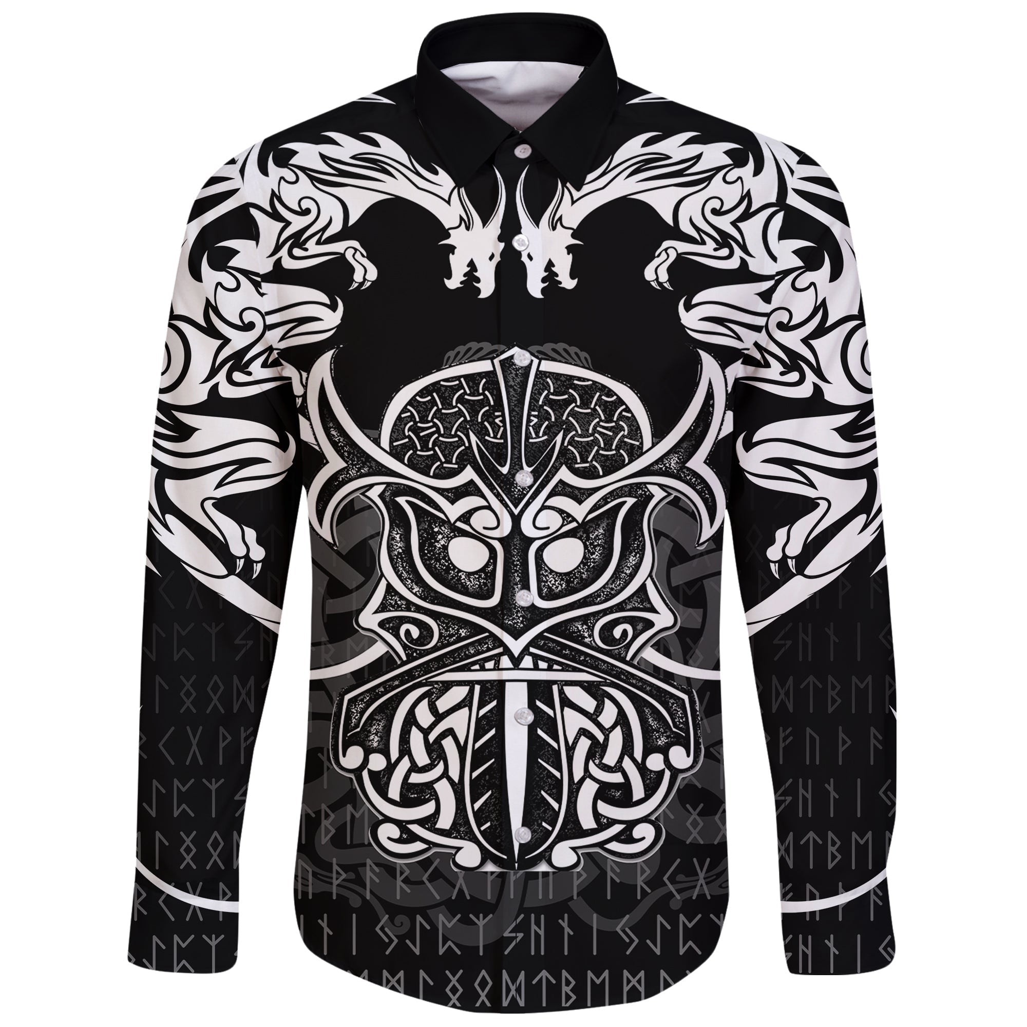 Viking Long Sleeve Button Shirt Njord and Dragon Tattoo RLT12 - Wonder Print Shop