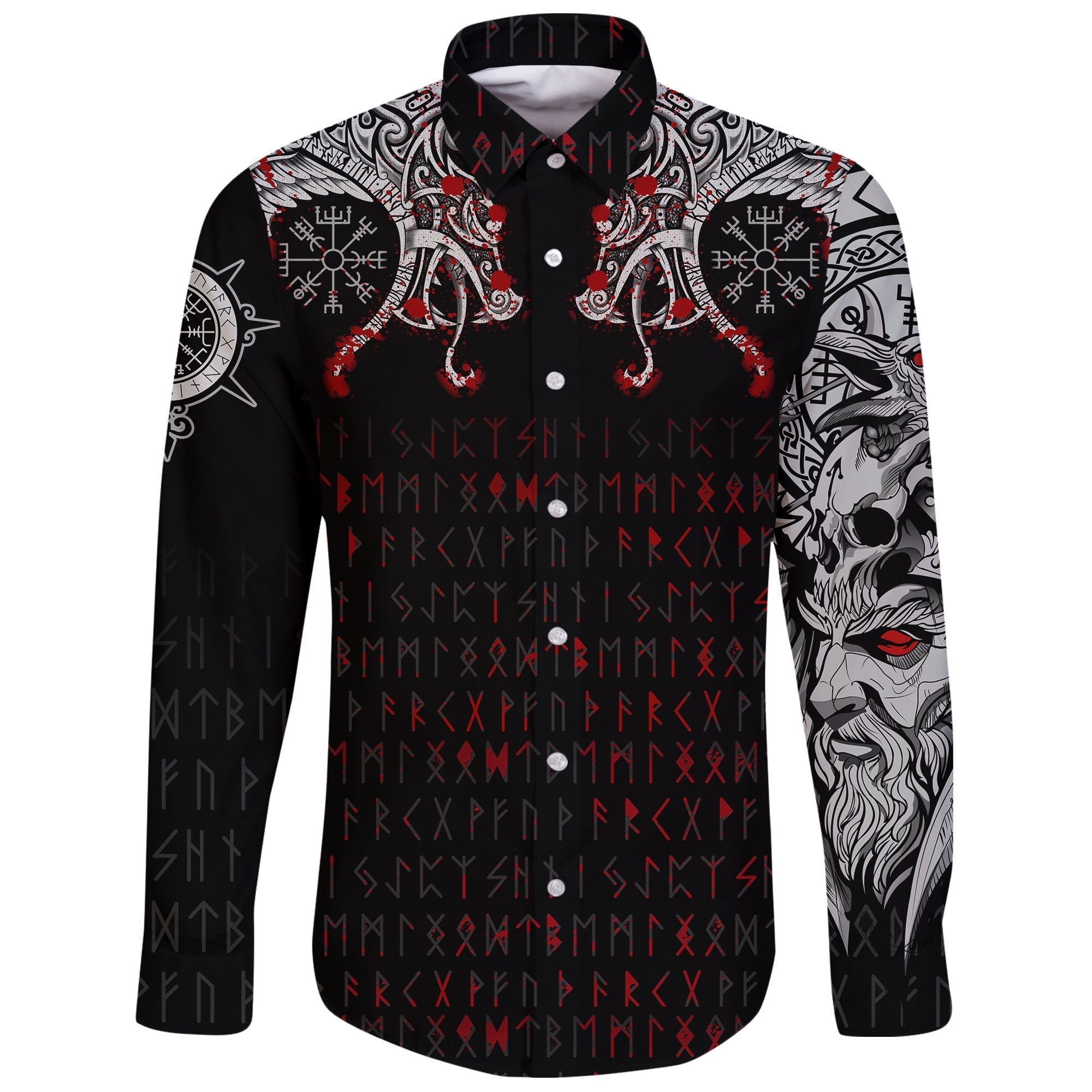 Viking Long Sleeve Button Shirt Double Dragon Tattoo and Vegvisir Blood RLT12 - Wonder Print Shop