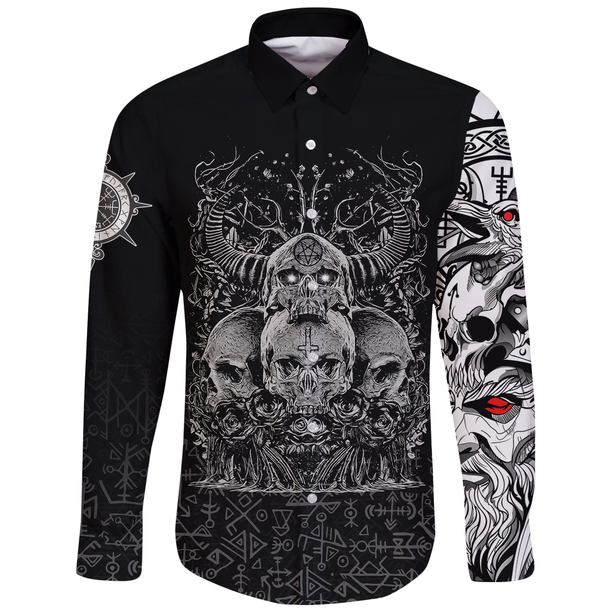 (Custom) Viking Skull Honor Long Sleeve Button Shirt RLT12 - Wonder Print Shop