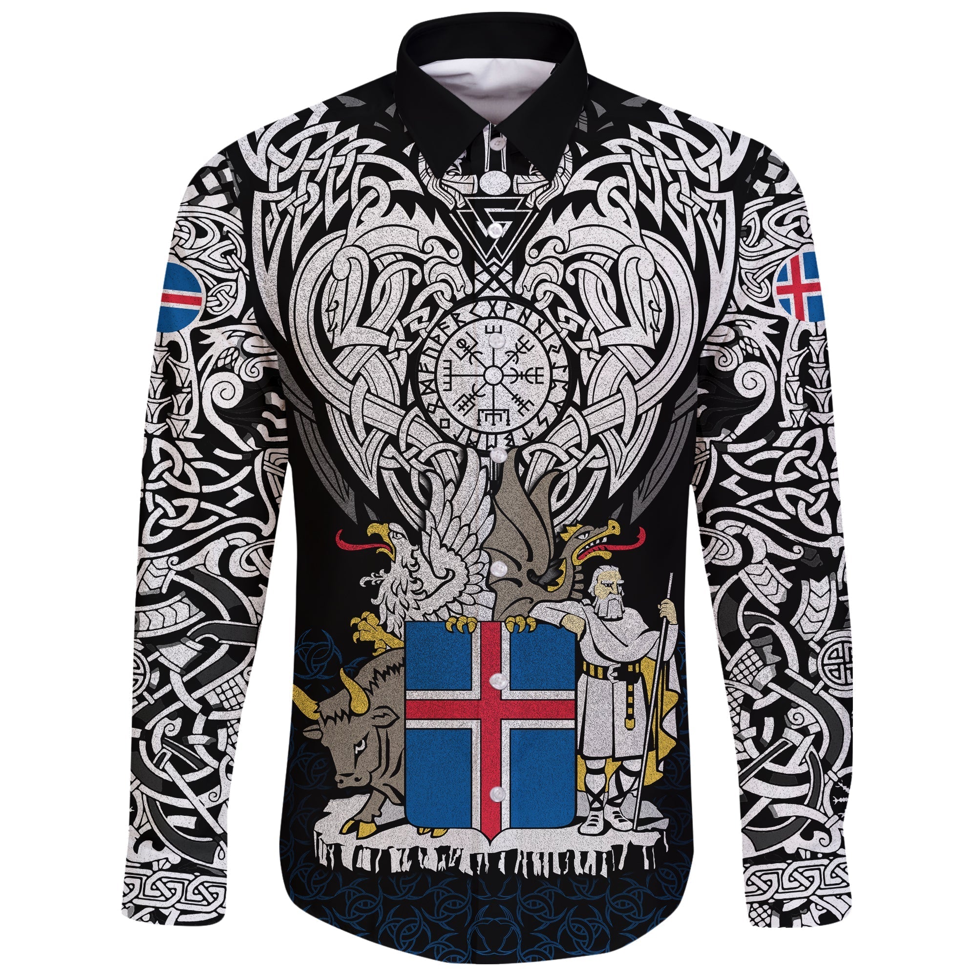 Viking Long Sleeve Button Shirt Iceland Viking Symbol RLT12 - Wonder Print Shop