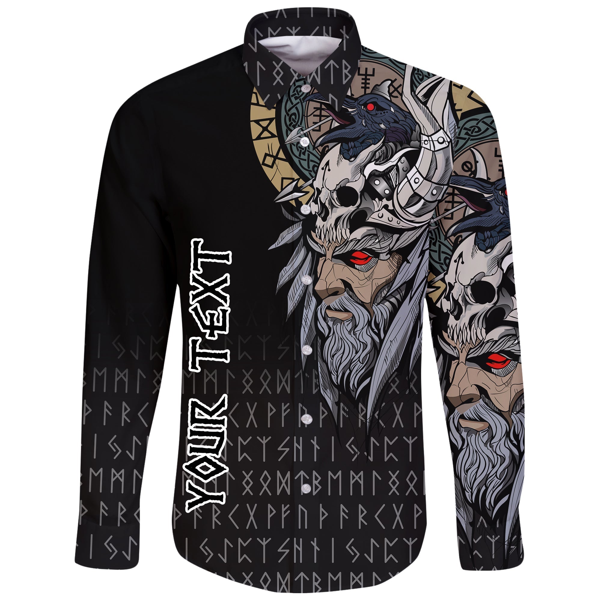 (Custom) Viking Long Sleeve Button Shirt - Viking Odin Raven RLT12 - Wonder Print Shop