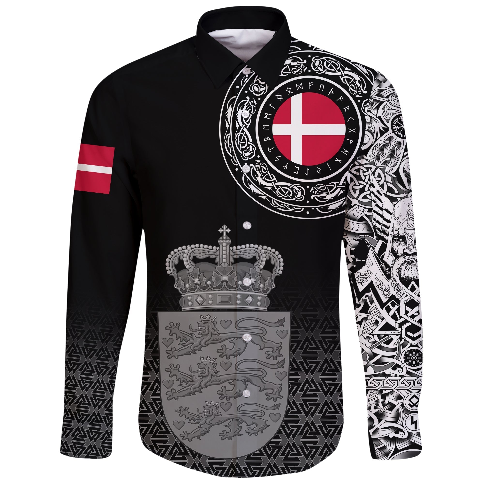 Viking Long Sleeve Button Shirt Denmark Coat Of Arms RLT12 - Wonder Print Shop