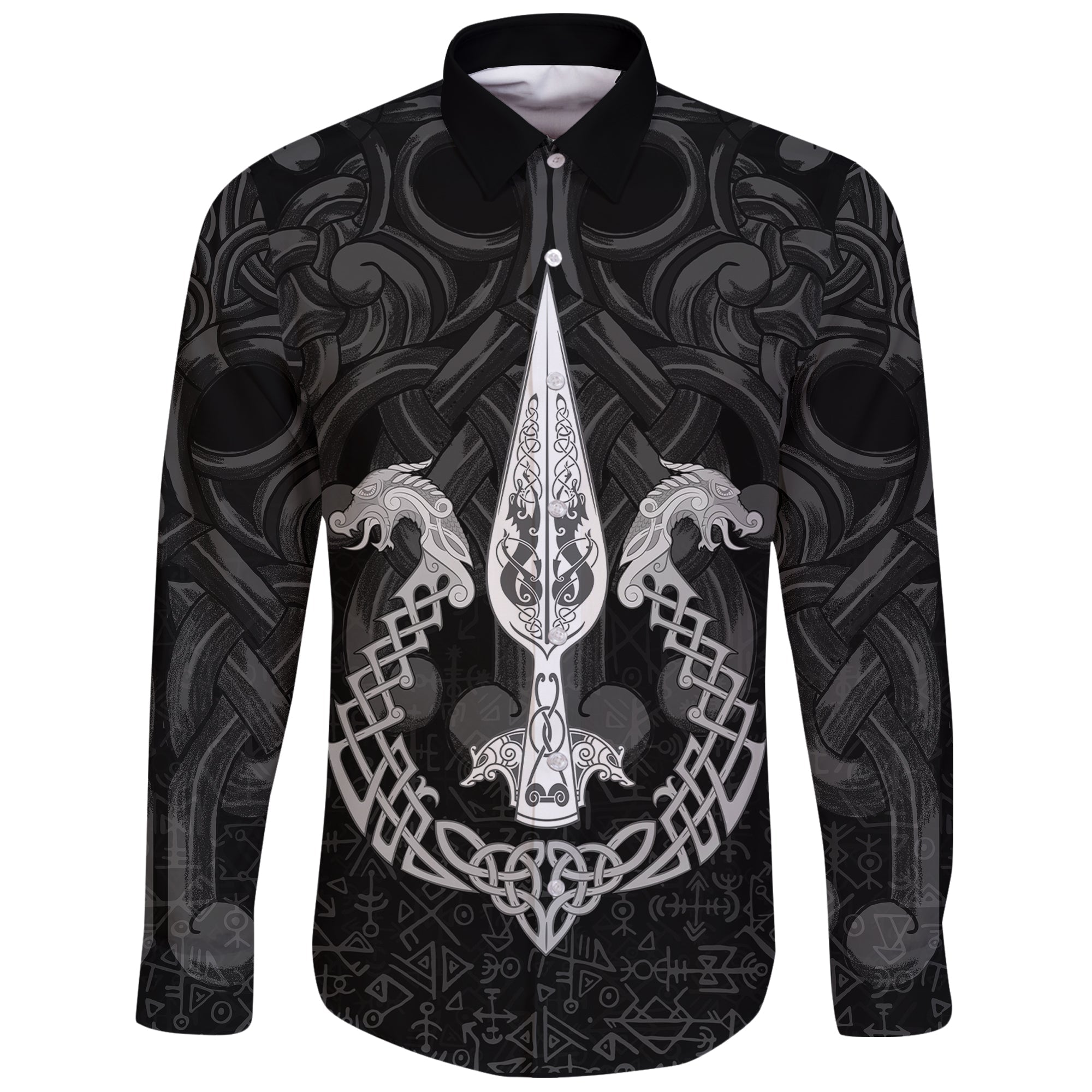 Viking Long Sleeve Button Shirt Gungnir Of Odin and Drakkar RLT12 - Wonder Print Shop