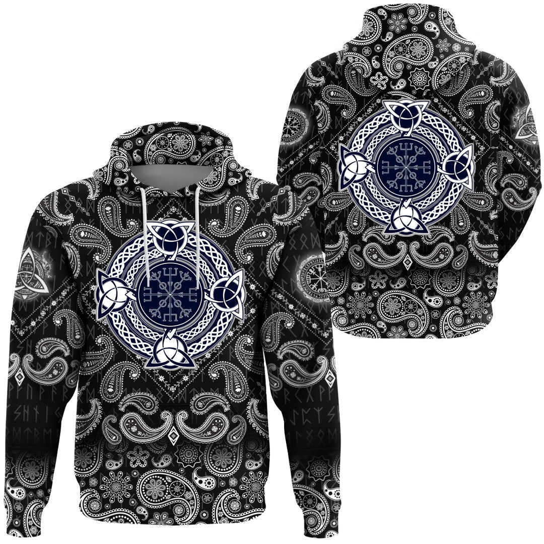 Viking Hoodie Helm Of Awe Celtic Trinity Knot with Bandana Paisley Style RLT12 - Wonder Print Shop