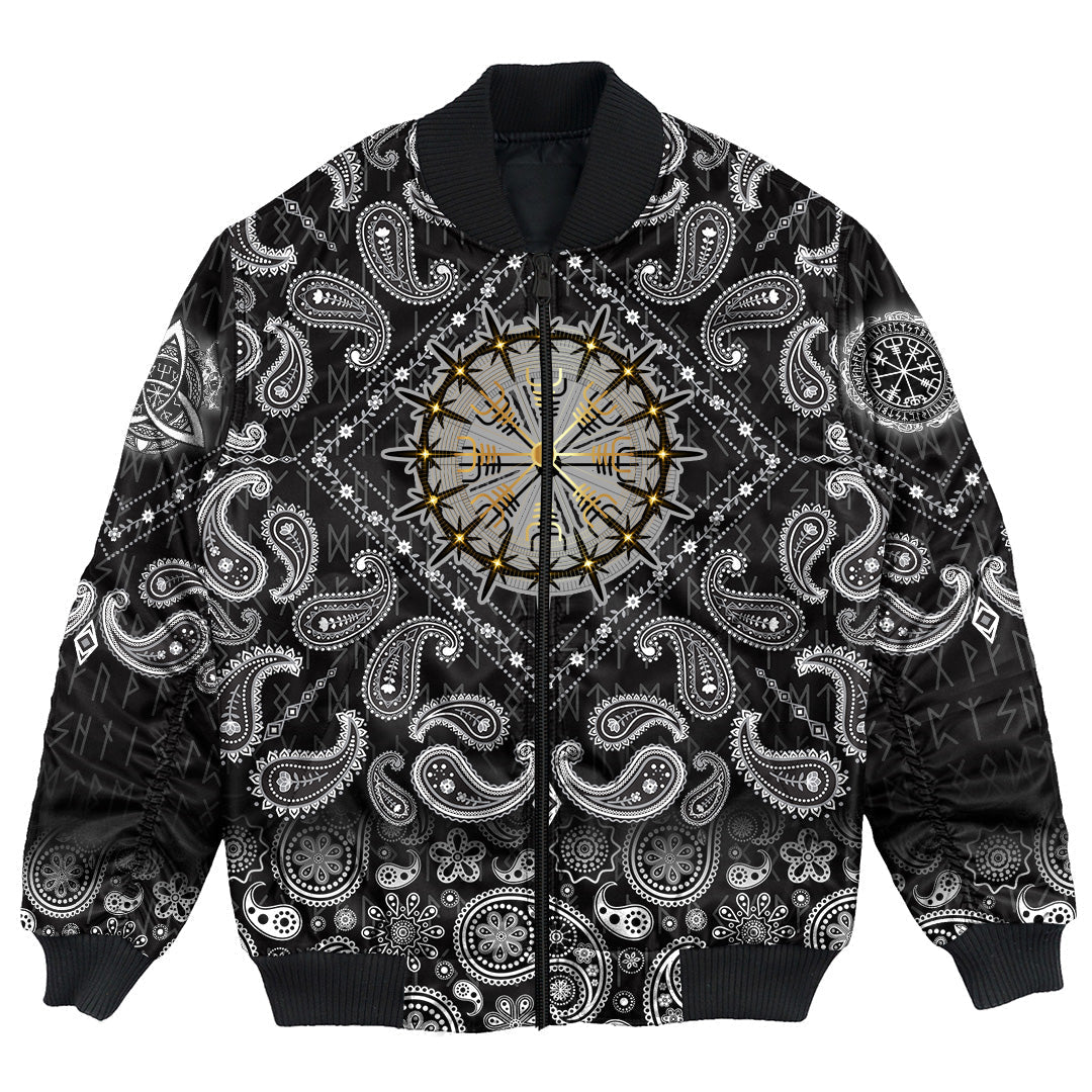 Viking Bomber Jacket Helm Of Awe Icelandic Magical Stave with Bandana Paisley Style RLT12 - Wonder Print Shop