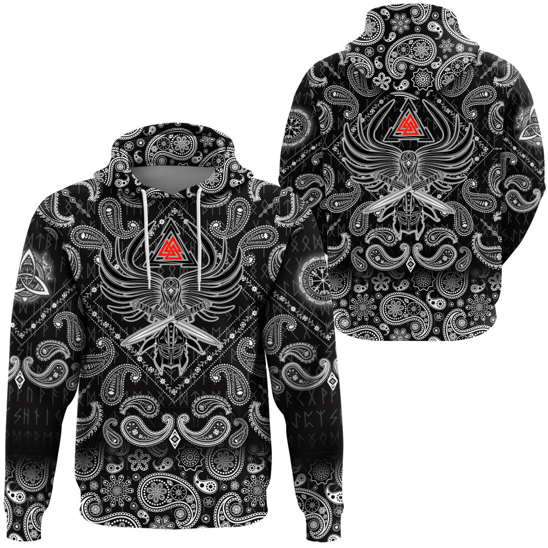 Viking Hoodie Helmet Of The and Two Swords Valknut with Bandana Paisley Style RLT12 - Wonder Print Shop