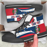 Black-sole high-top sneakers with Dominican flag print and 'YOUR TEXT' side
