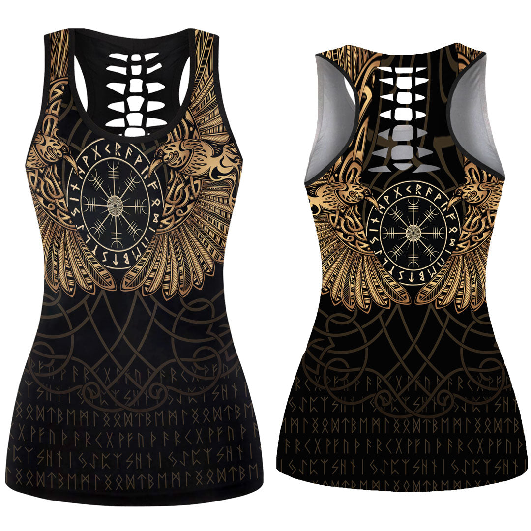 viking-clothing-viking-odins-celtic-two-ravens-gold-version-hollow-tank-top