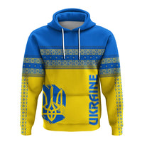 Folk style hoodie in blue and yellow with folk stripe band and Unity Day print