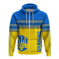 Zip hoodie in blue and yellow with folk stripe band and Unity Day emblem