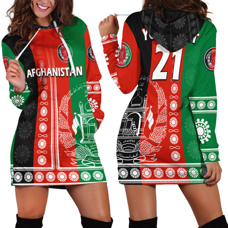 (Custom Text And Number) Afghanistan Men's Cricket Team Afghan Traditional Pattern Hoodie Dress - Wonder Print Shop