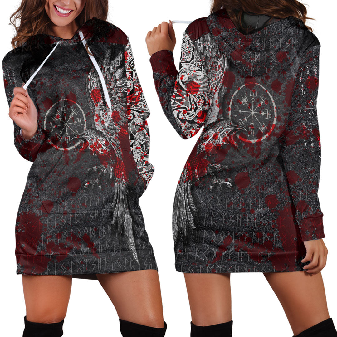 Viking Clothing Viking Odin Raven Tattoo Style Blood Version Hoodie Dress RLT12 - Wonder Print Shop