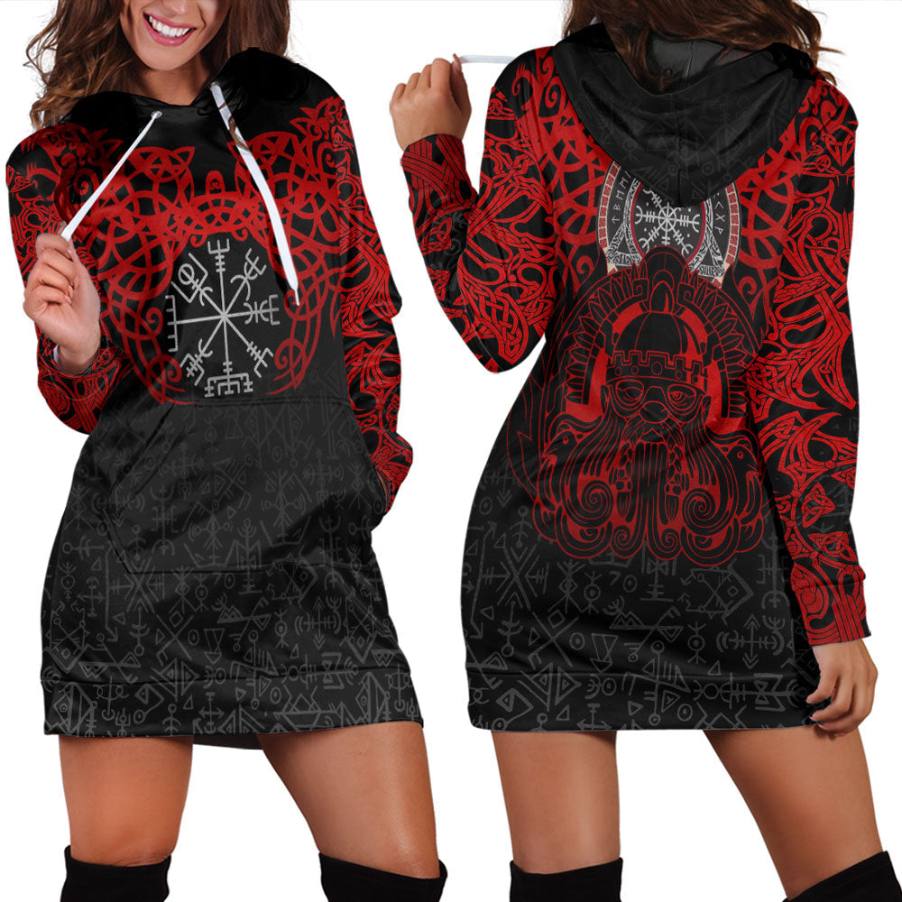 Viking Clothing Viking Odin Helm Of Awe (Red) Hoodie Dress RLT12 - Wonder Print Shop