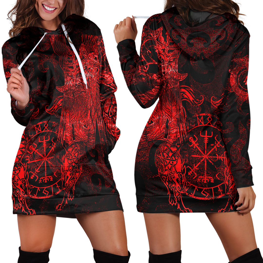 Viking Clothing Viking Odin Tattoo Red Version Hoodie Dress RLT12 - Wonder Print Shop