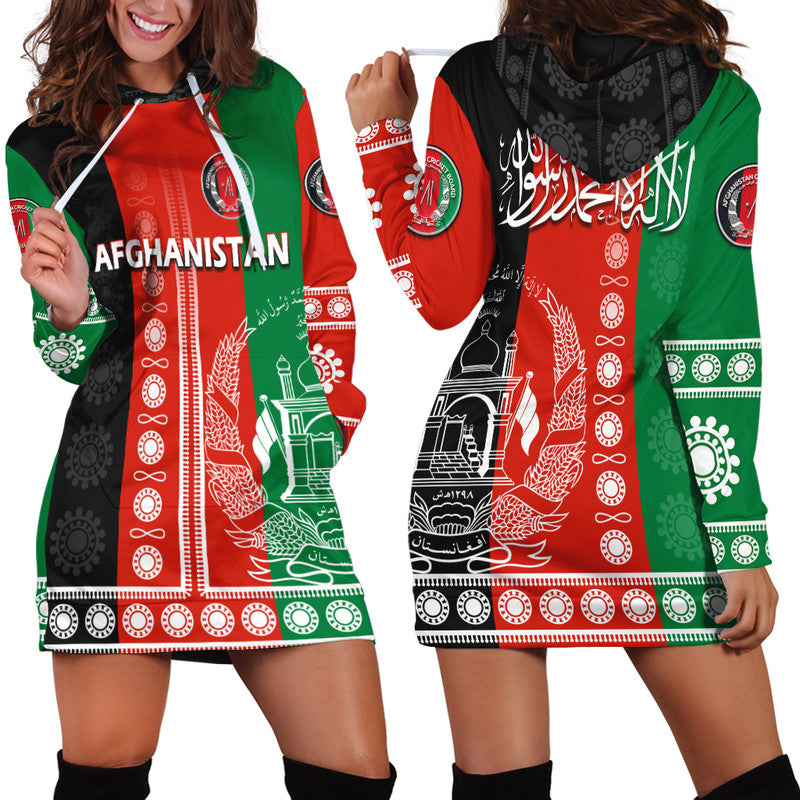 Afghanistan Men's Cricket Team Afghan Traditional Pattern Hoodie Dress - Wonder Print Shop