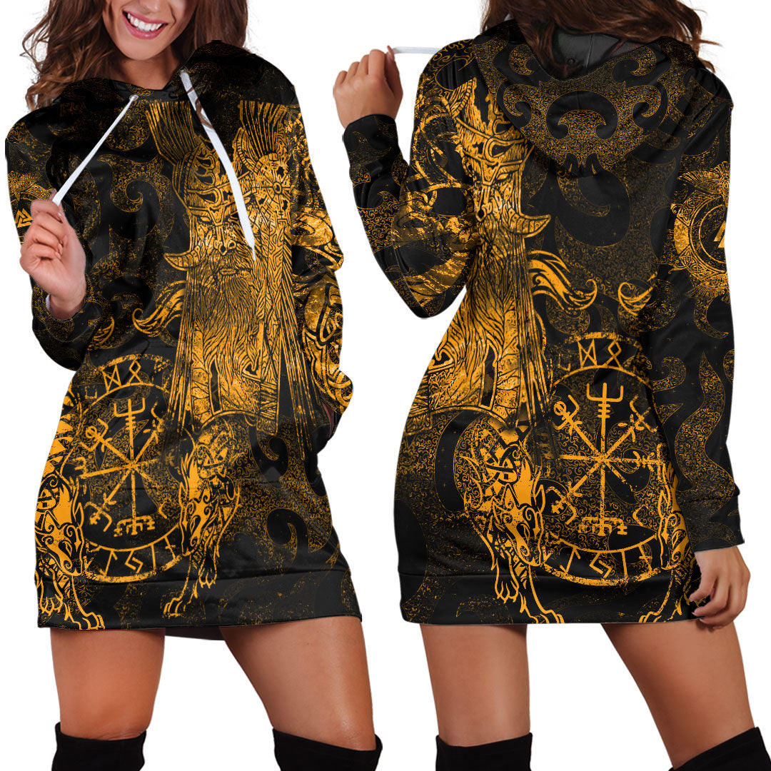 Viking Clothing Viking Odin Tattoo Gold Version Hoodie Dress RLT12 - Wonder Print Shop