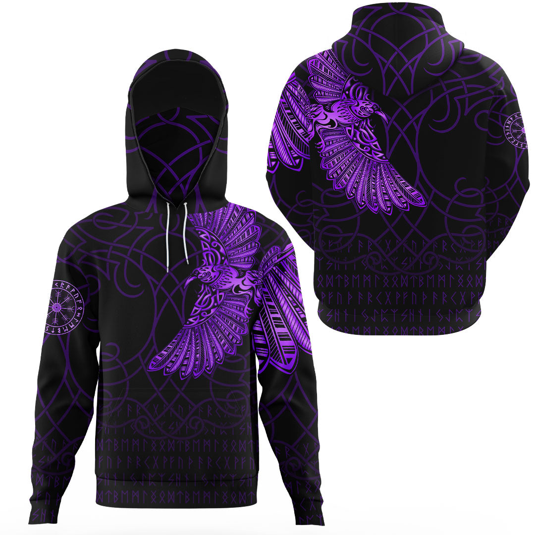 Viking Clothing Viking Odins Raven Tattoo Purple Version Gaiter Hoodie RLT12 - Wonder Print Shop