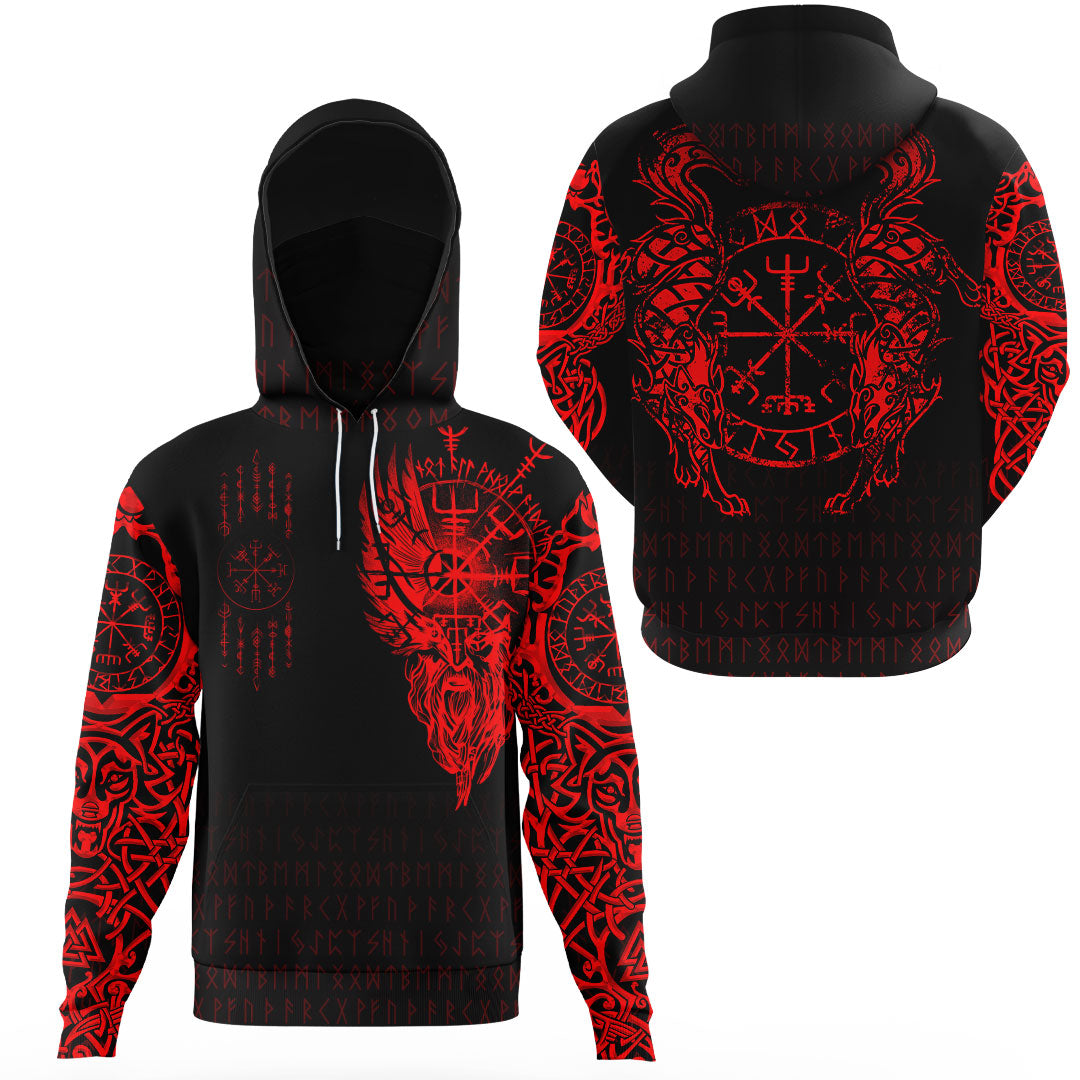 Viking Clothing Viking Compass Vegvisir Tattoo Red Version Gaiter Hoodie RLT12 - Wonder Print Shop