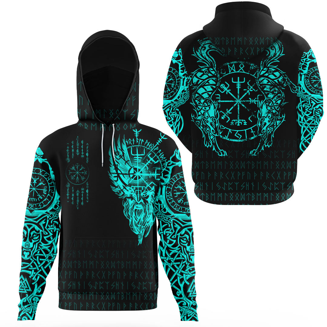 Viking Clothing Viking Compass Vegvisir Tattoo Cyan Version Gaiter Hoodie RLT12 - Wonder Print Shop