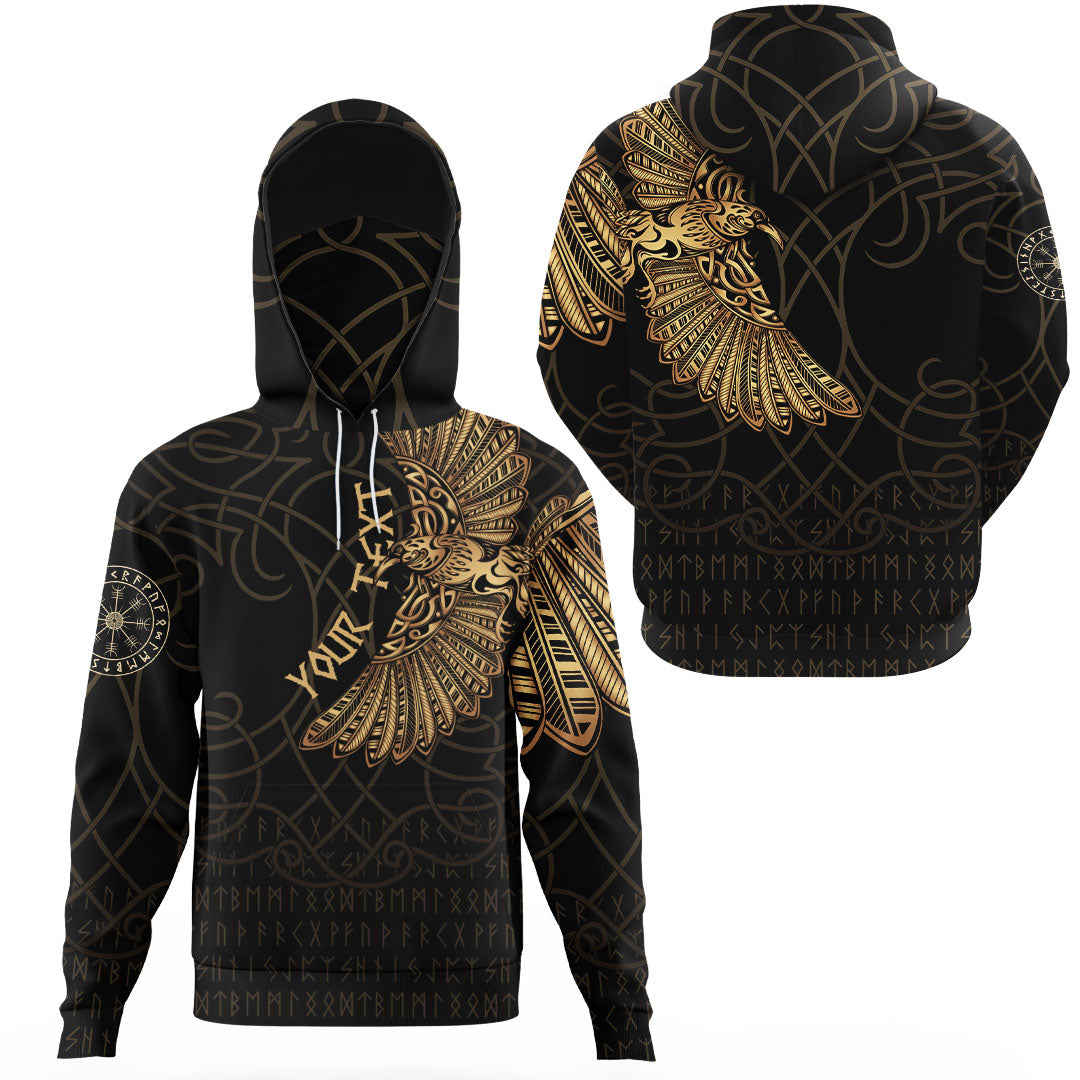 Custom Viking Clothing Odins Celtic Ravens Gold Version Gaiter Hoodie RLT12 - Wonder Print Shop