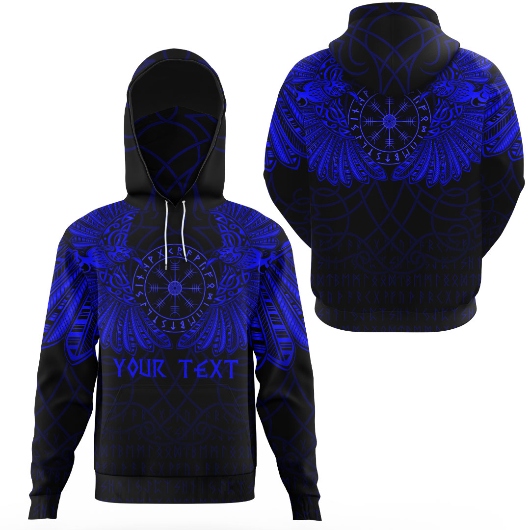 Custom Viking Clothing Odins Celtic Two Ravens Blue Version Gaiter Hoodie RLT12 - Wonder Print Shop