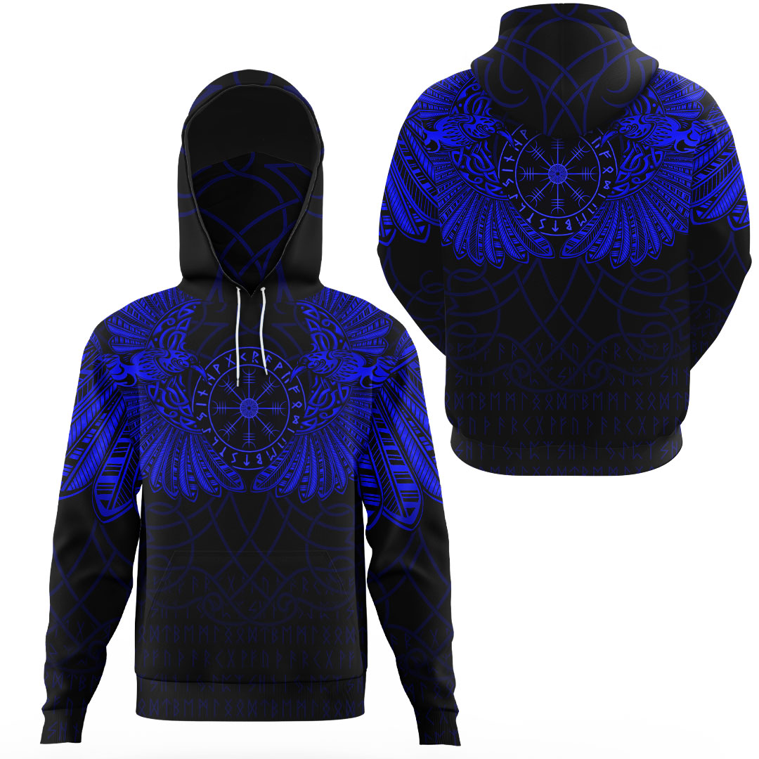 Viking Clothing Viking Odins Celtic Two Ravens Blue Version Gaiter Hoodie RLT12 - Wonder Print Shop