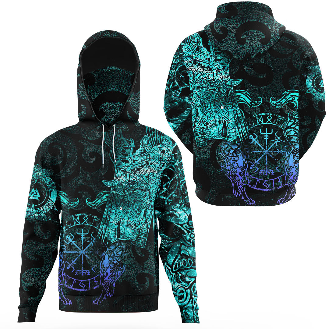 Viking Clothing Viking Odin Tattoo Cyan Version Gaiter Hoodie RLT12 - Wonder Print Shop