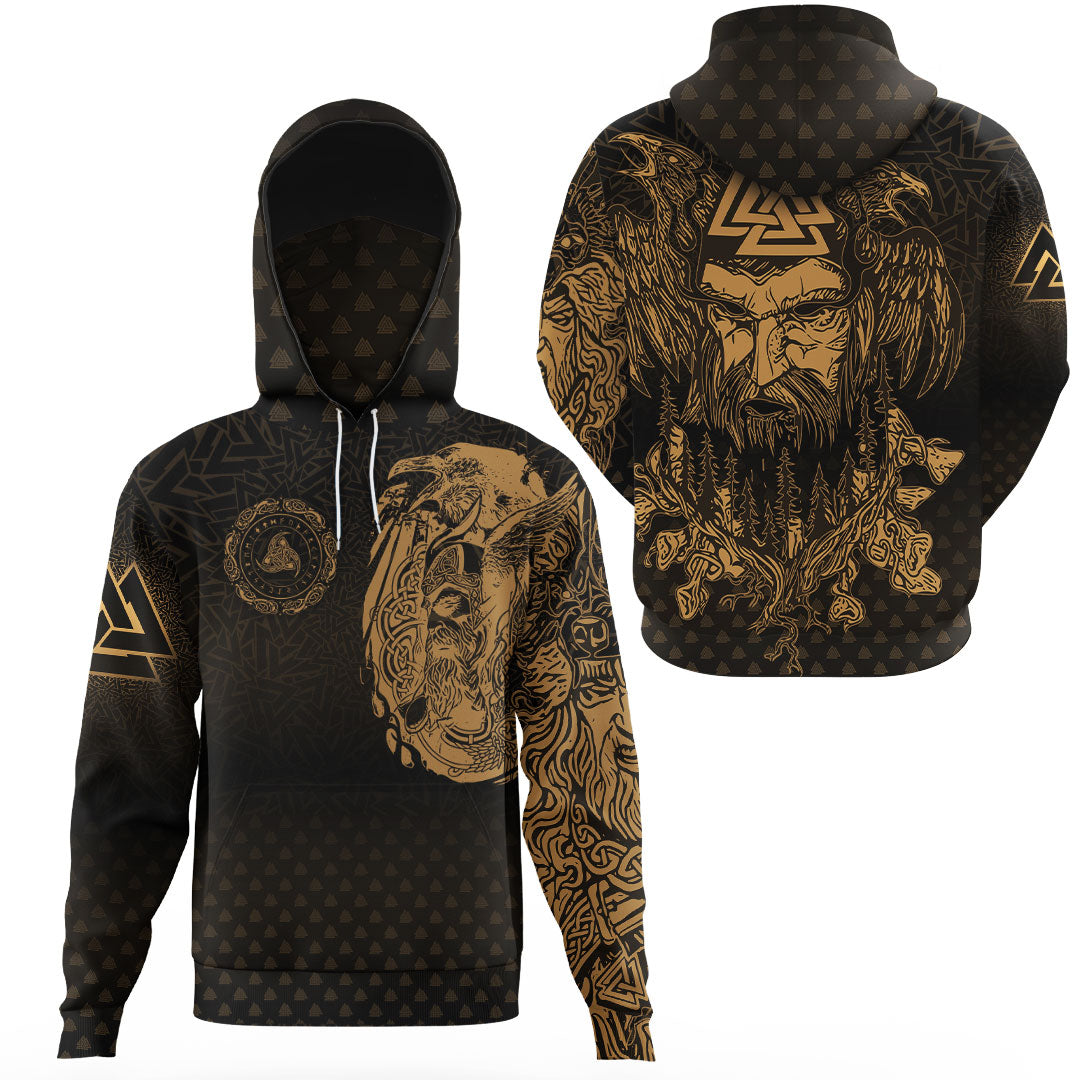 Viking Clothing Viking Odin Raven Tattoo Style Gold Version Gaiter Hoodie RLT12 - Wonder Print Shop