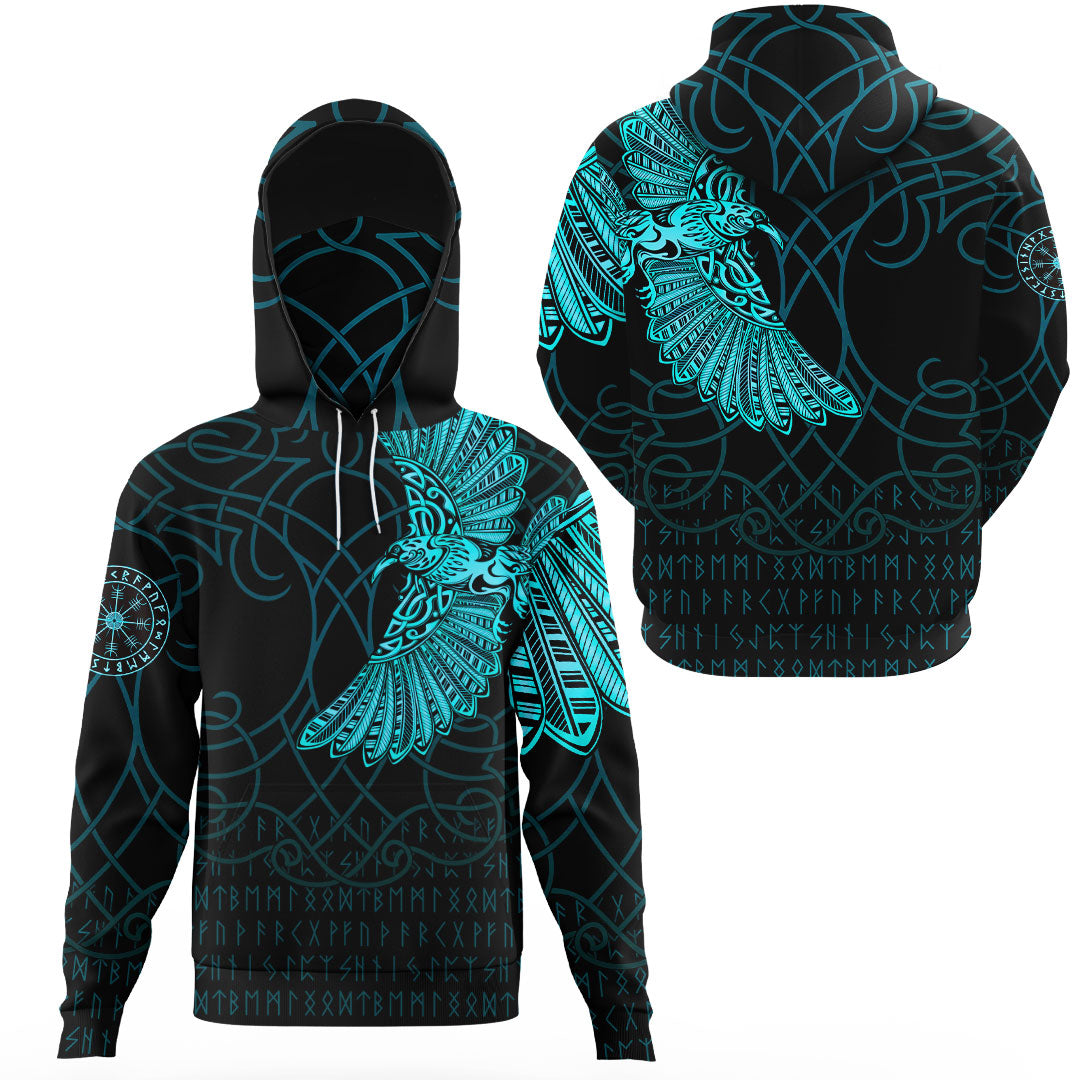 Viking Clothing Viking Odins Celtic Ravens Cyan Version Gaiter Hoodie RLT12 - Wonder Print Shop