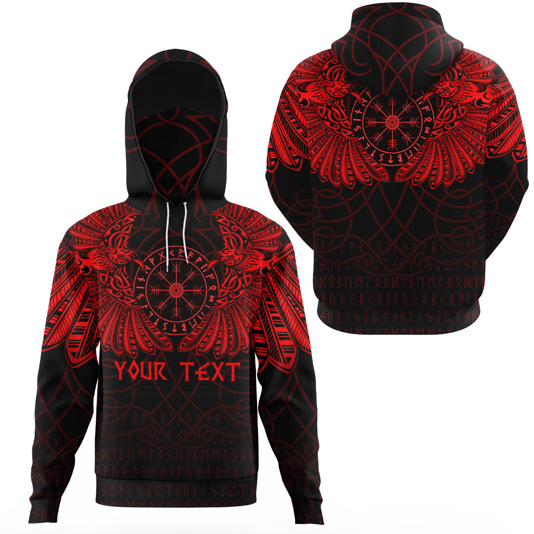 Custom Viking Clothing Odins Celtic Two Ravens Red Version Gaiter Hoodie RLT12 - Wonder Print Shop