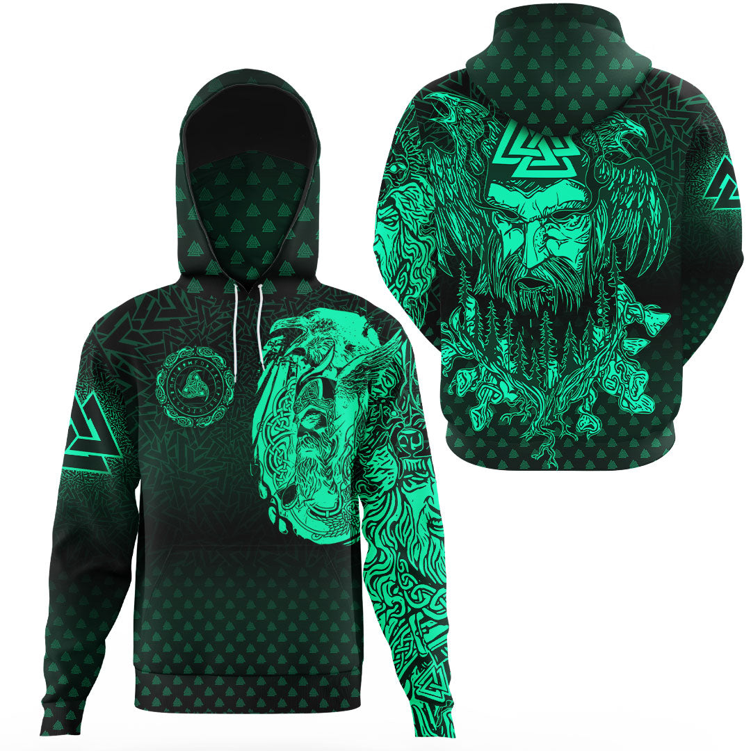 Viking Clothing Viking Odin Raven Tattoo Style Green Version Gaiter Hoodie RLT12 - Wonder Print Shop