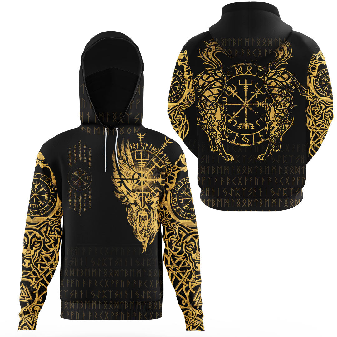 Viking Clothing Viking Compass Vegvisir Tattoo Gold Version Gaiter Hoodie RLT12 - Wonder Print Shop