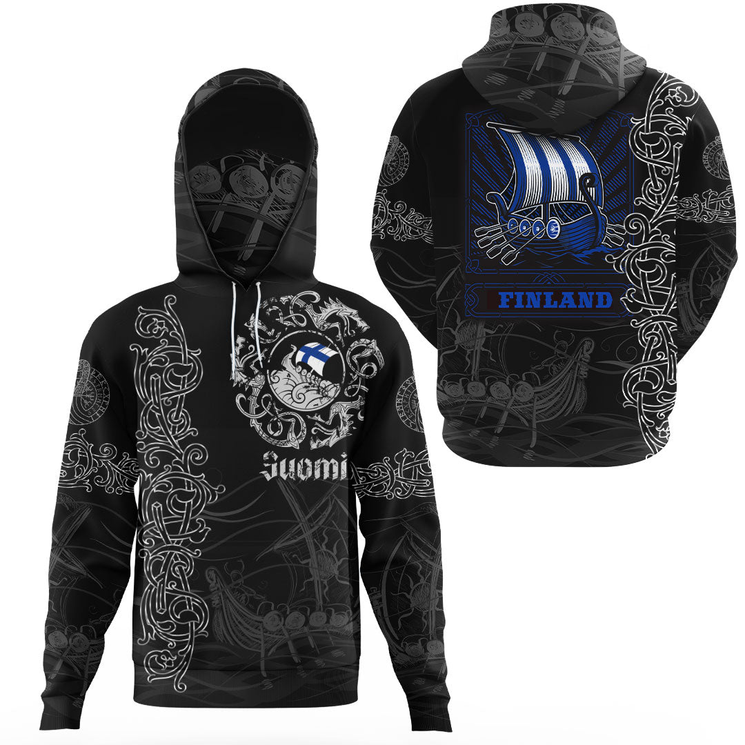 Viking Clothing Viking Drakkar Finland Warship Gaiter Hoodie RLT12 - Wonder Print Shop