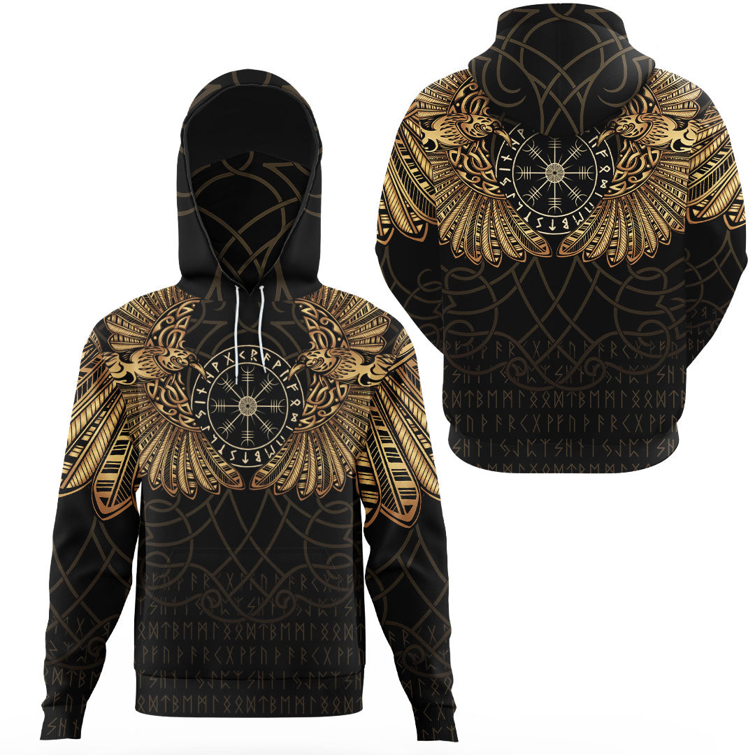 Viking Clothing Viking Odins Celtic Two Ravens Gold Version Gaiter Hoodie RLT12 - Wonder Print Shop