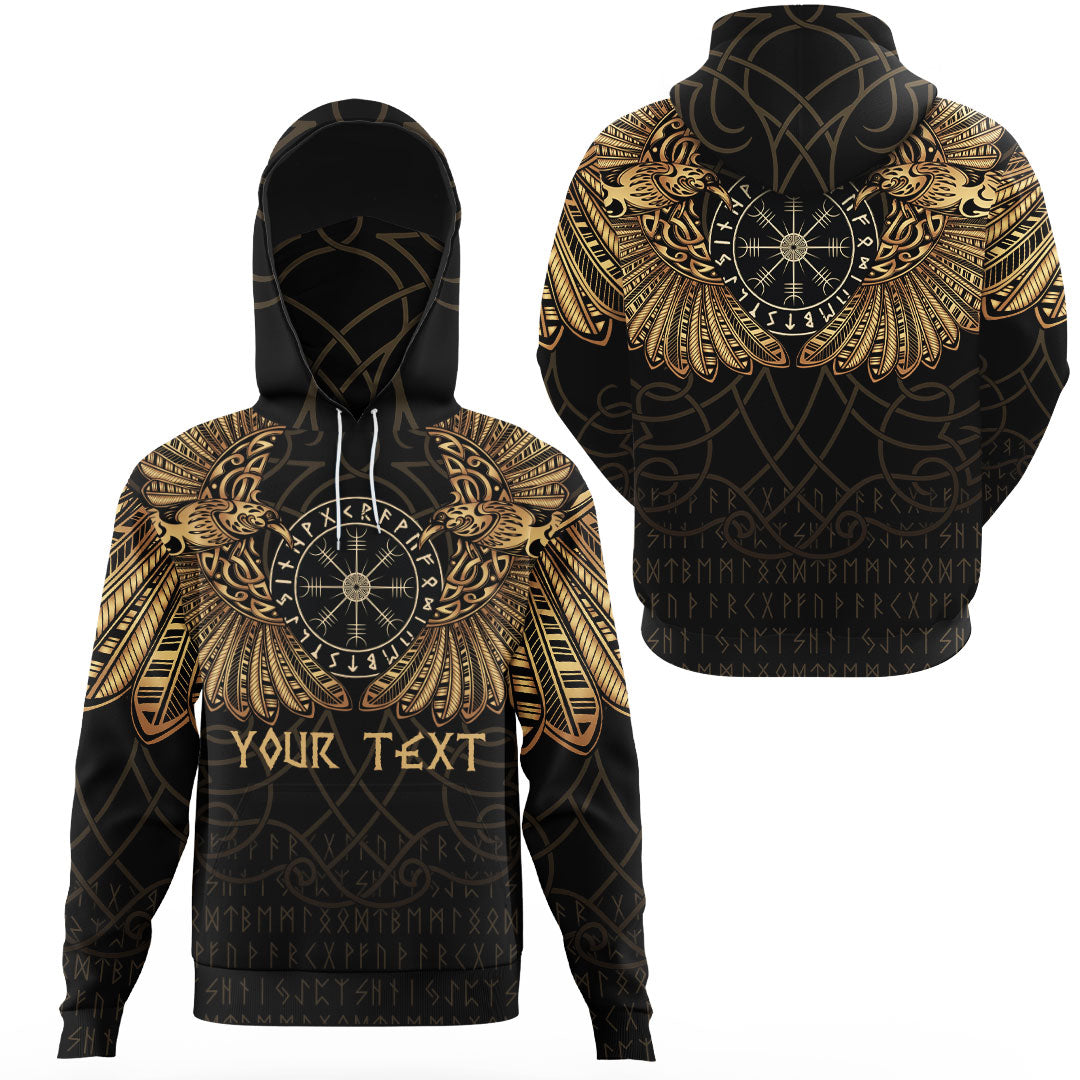 Custom Viking Clothing Odins Celtic Two Ravens Gold Version Gaiter Hoodie RLT12 - Wonder Print Shop